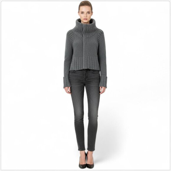 C&C California Gray Zip Moto Chunky Knit Wool Cashmere Cardigan Sweater Size M - Picture 1 of 6